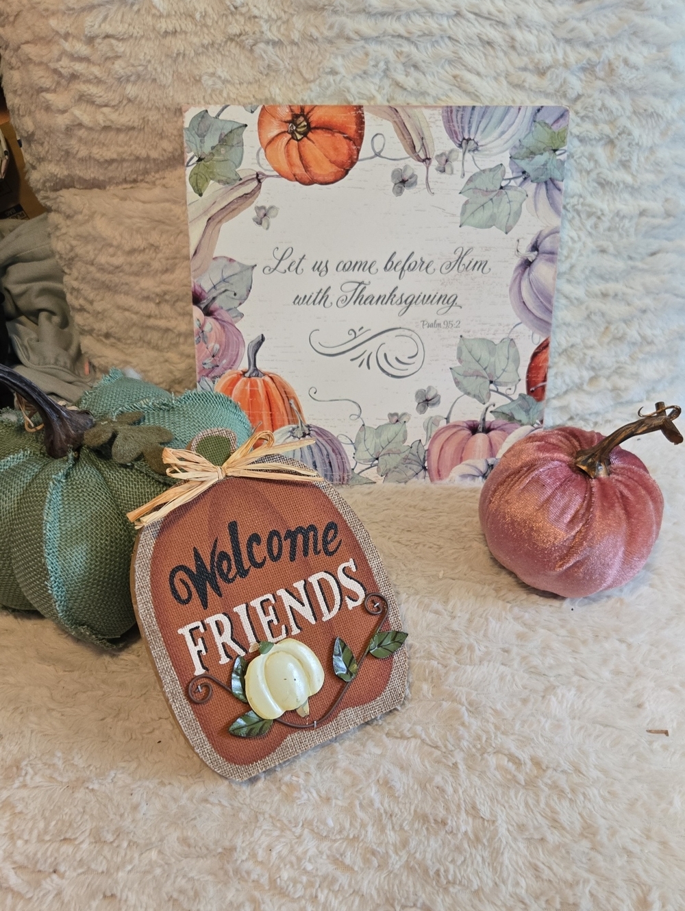 Welcome Friends Orange Pumpkin Home Accent Sign Bundle